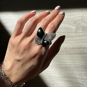 Butterfly Onyx Silver Ring
